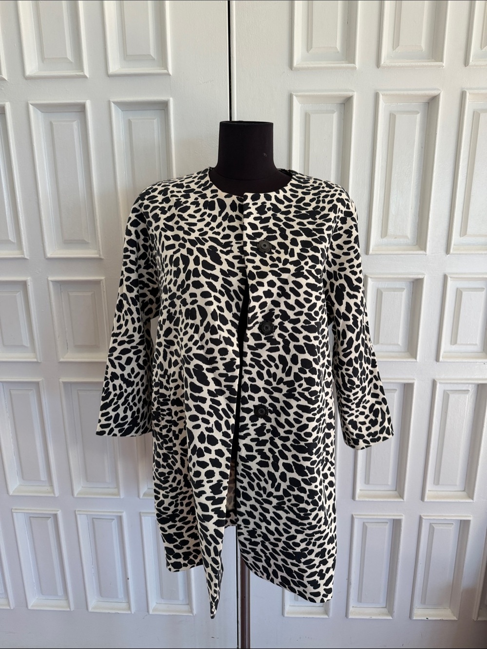 Gerard Darel Black and White Animal-Print Trench Coat